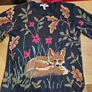 Fox and Floral Knit Sweater